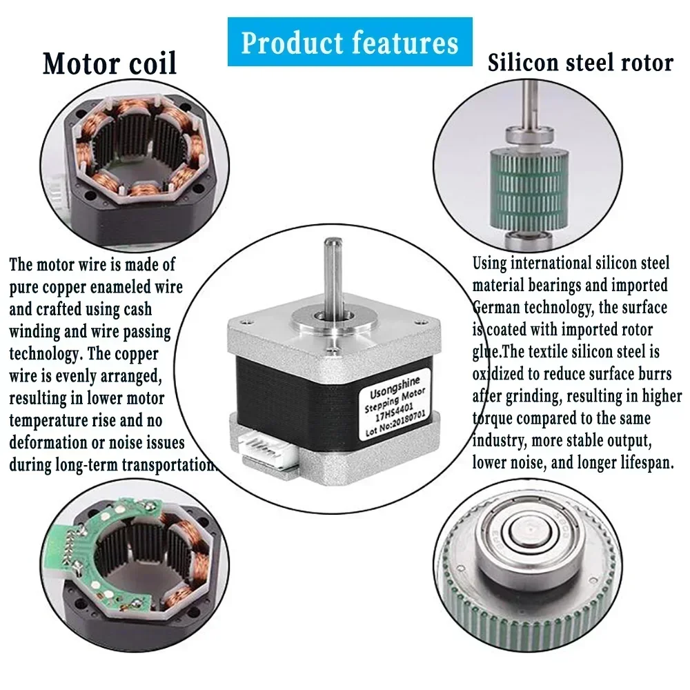 Nema17 42mm Stepper Motor 34/40/48/60mm Length 0.28/0.42/0.56/7Nm 2PH 5mm Output shaft For 3D Printer CNC Engraver Machine Tools