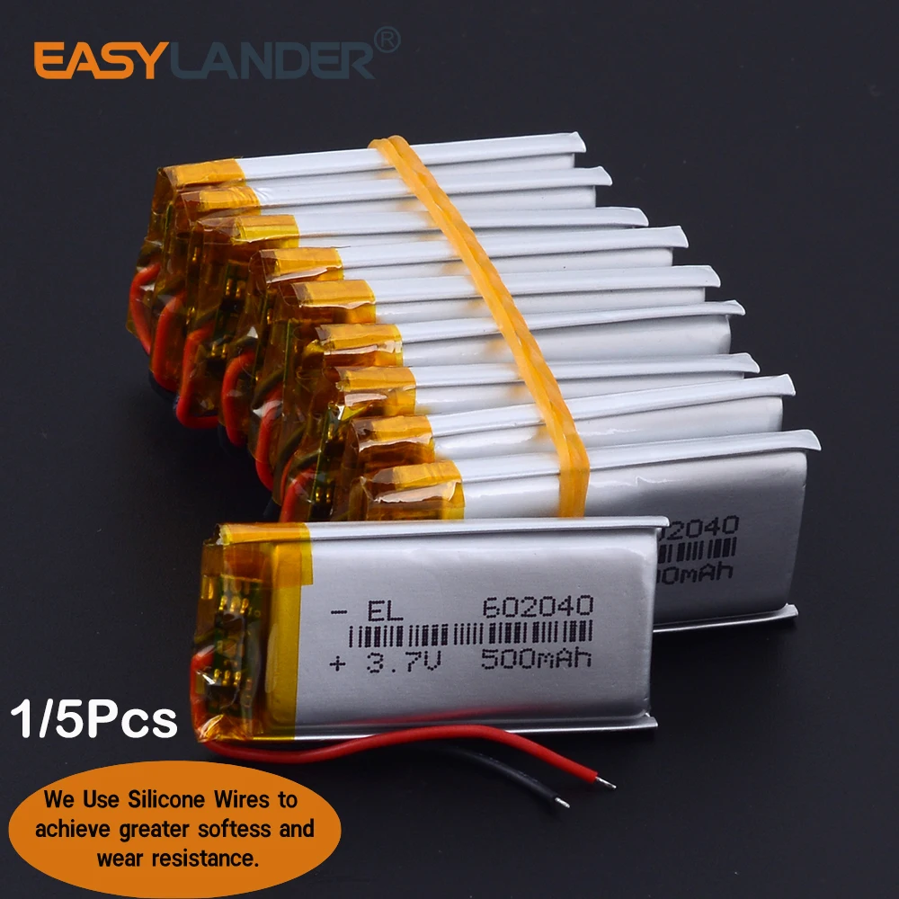 Silicone Wires 602040 500mAh Rechargeable Battery 3.7v Li Ion Po Lithium Polymer Batteries For gamepad  table lipo