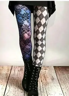 Women's Gothic Leggings Blue Purple Lace Floral Black White Argyle Asymmetric Stretchy Slim Fit Pants Skinny Trousers