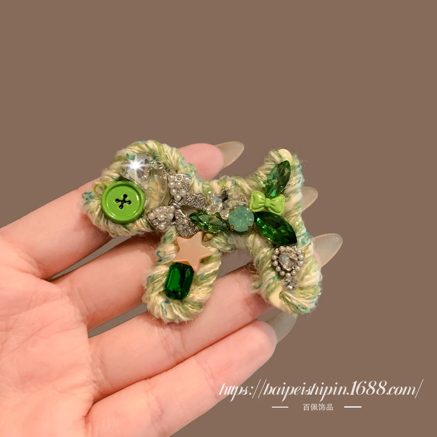 Korean Dongdaemun Multicolor Knit Lamb Bling Rhinestone Side Clips Premium Non Slip Hair Accessory