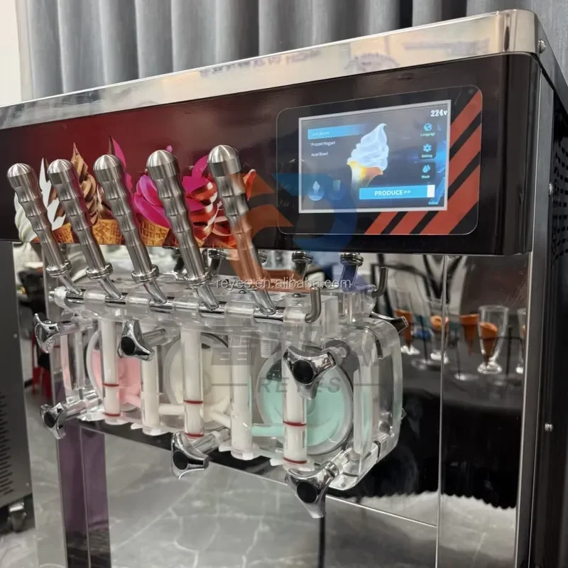 5 Flavors Soft Serve Ice Cream Machine 110V 220V Commercial Table-top Ice Cream Vending Machine 3+2 Mixed Flavors