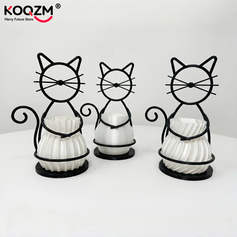 Cute Cat Shaped Metal Pen Holder With Non Slip Base Storage Cup For Home Office Stationery Organization