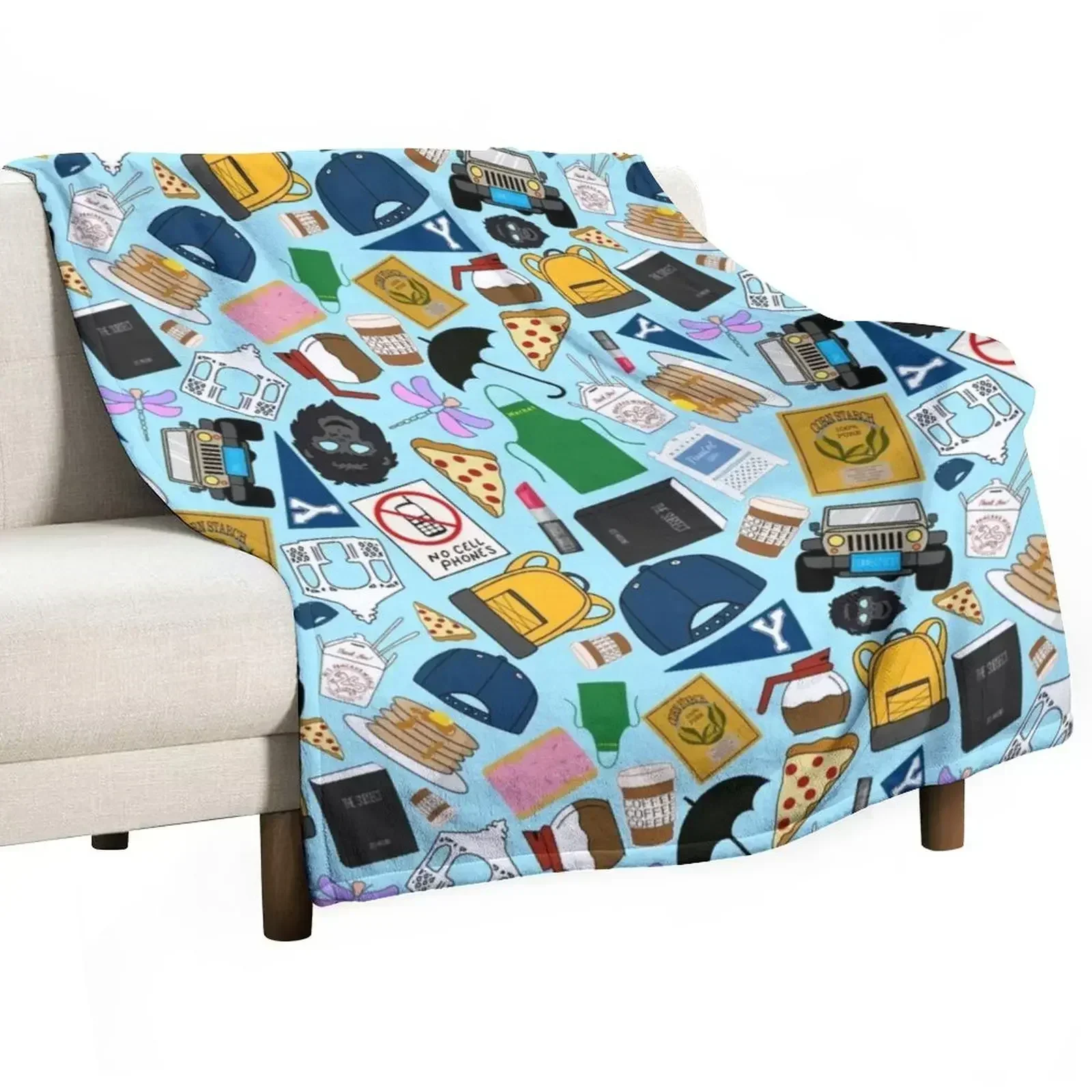Ultimate Fan Pattern Icons All Over Print Blue Pack Throw Blanket Decorative Beds warm winter manga cosplay anime Blankets