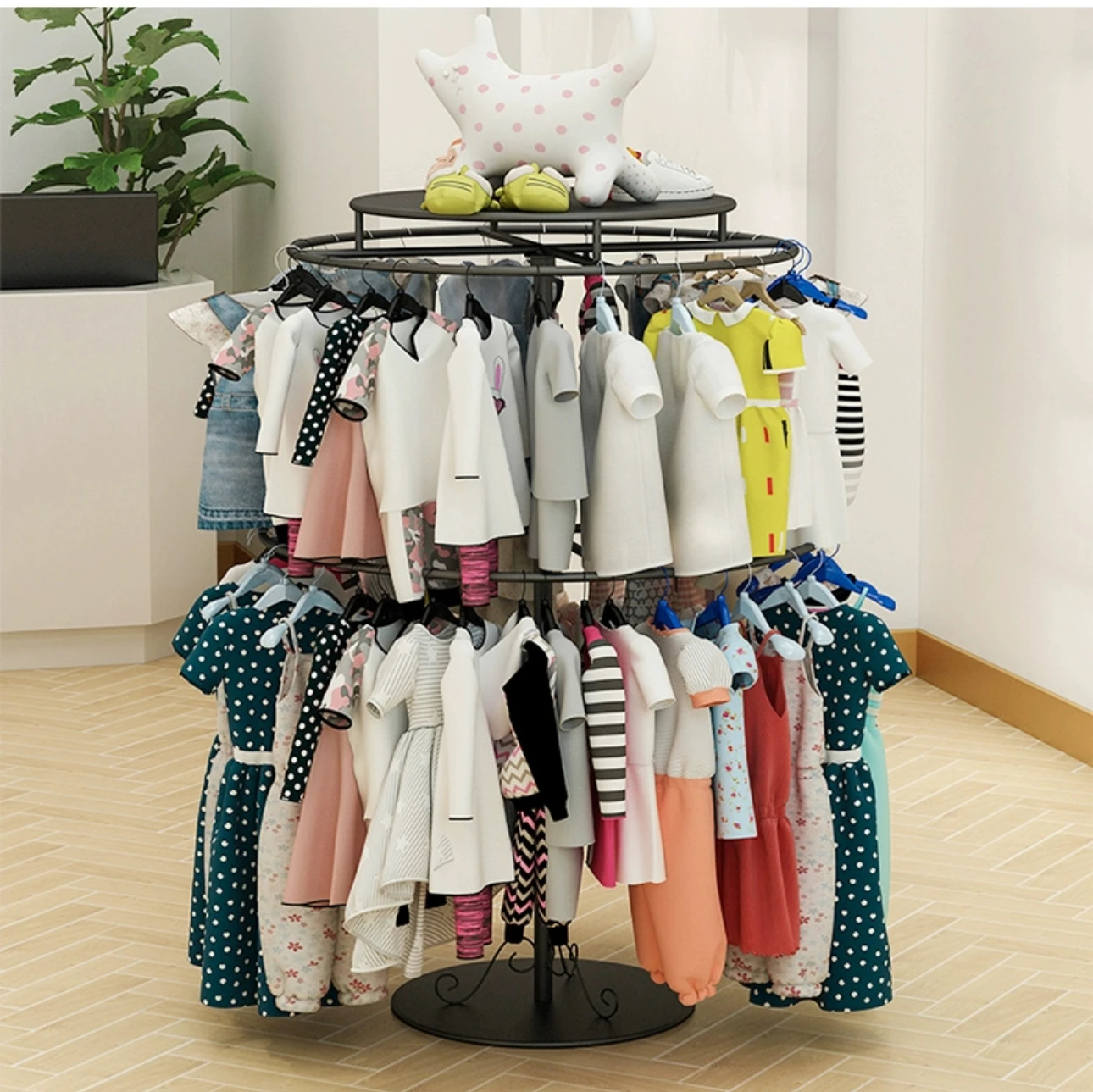 

Children's clothing rack pet dog clothes rack circular double display rack floor-mounted clothes double rotatable.