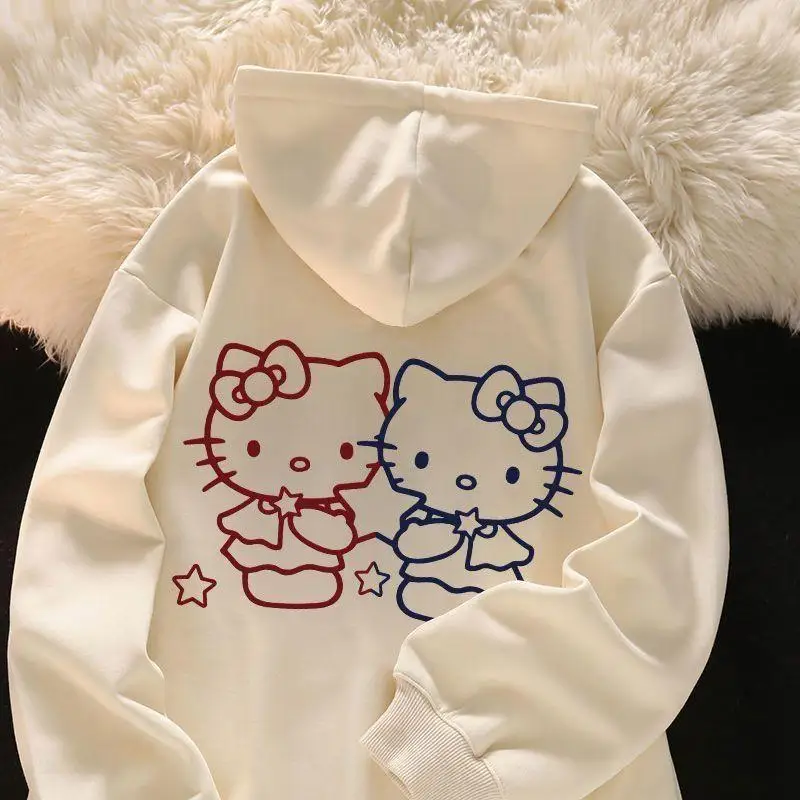

Sanrio Hello Kitty с длинными рукавами для девочек, весенне-осенние топы, детская студенческая повседневная толстовка с капюшоном, пальто Kawaii, модная новая одежда в стиле аниме