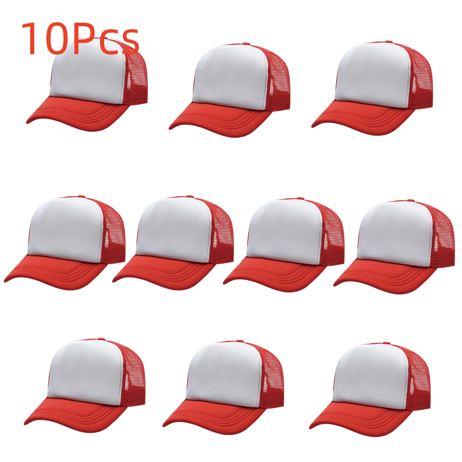 10pcs Unisex Mesh Baseball Cap Polyester Mesh Adjustable Trucker Flat Visor Hat Casual Sun Summer Hat