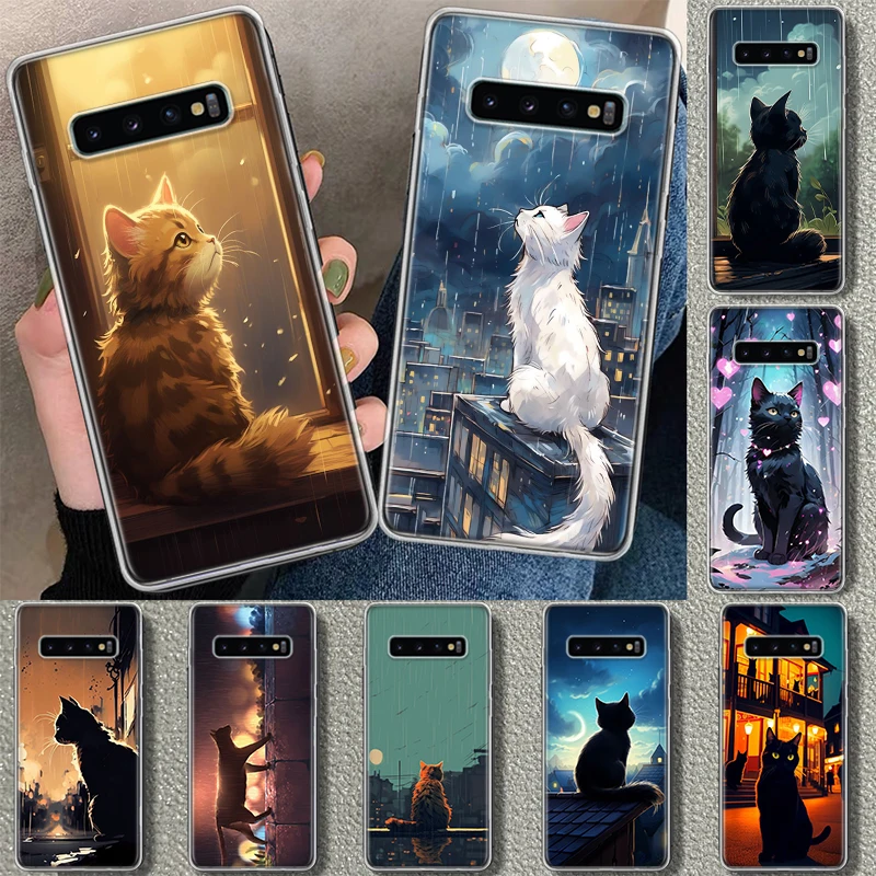 Anime Cat Rain Animal Phone Case Cover for Samsung Galaxy S23 S24 S25 Ultra S20 S21 FE S22 Plus S10 + Art Gift Print Coque S20 S