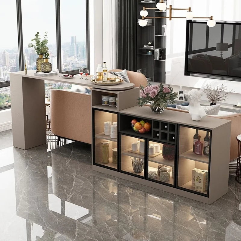 

Bar partition cabinet is integrated with a home living room bar table and sideboard