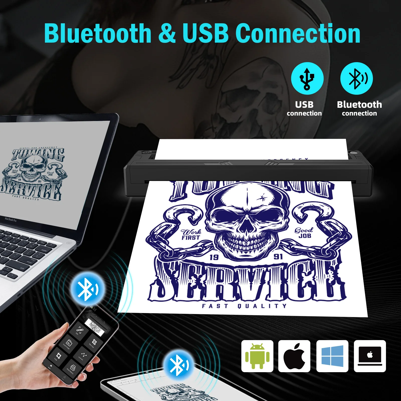  Tattoo Stencil Transfer Printer Machine A4 Portable Thermal Tattoo Maker Line Photo Drawing Printing Copier & HD Tattoo Paper