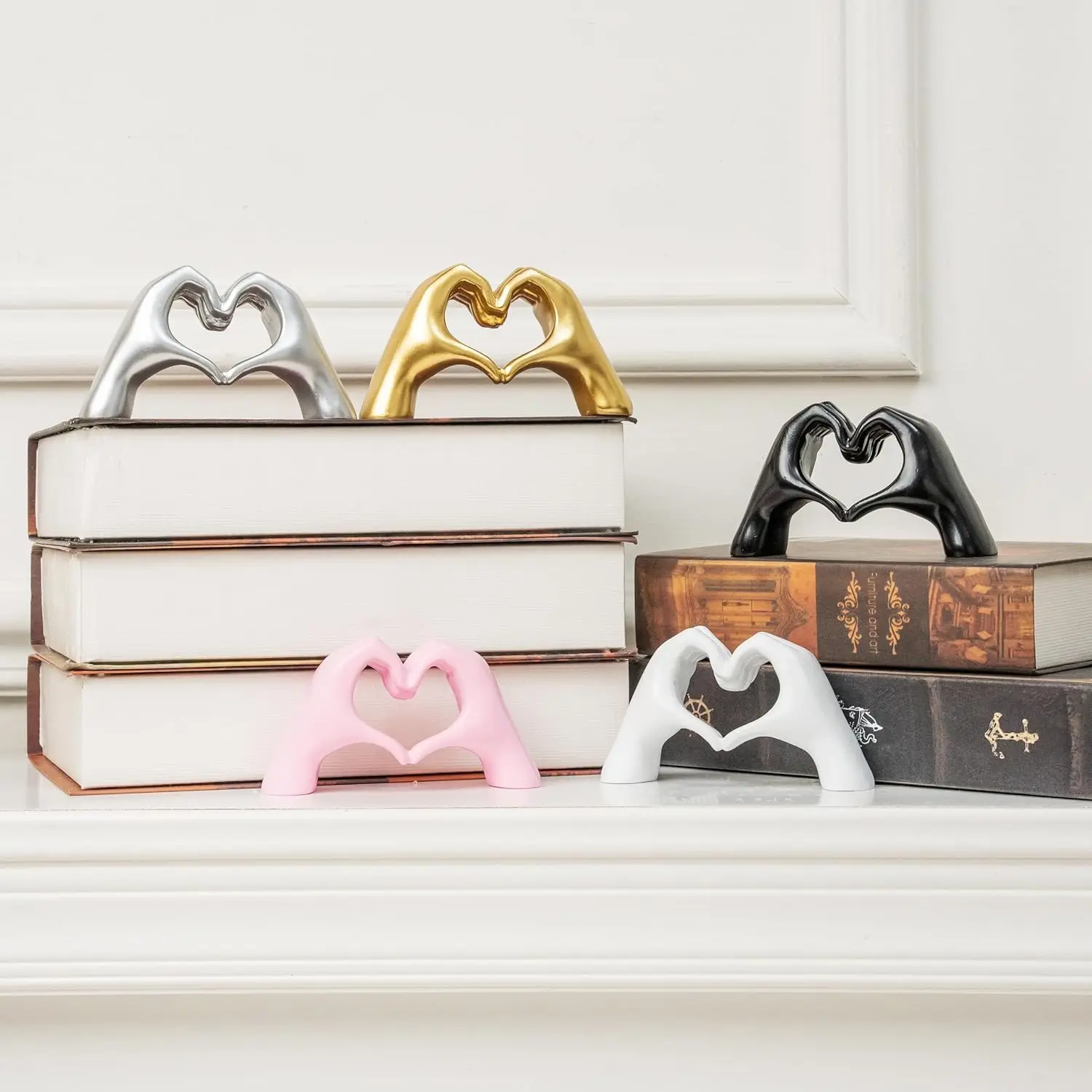 Small Heart Hands Sculpture Decor for Living Room Bedroom Bookshelf Coffe Table and Office Display, Love Finger Statue Modern Ae