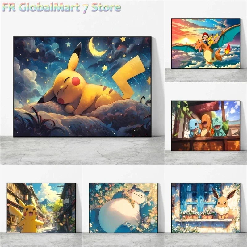 Japanese Anime Pokemon Pikachu Poster Canvas Paintings Cartoon Pictures Children's Gifts  Modern Home Living Room Decor Wall