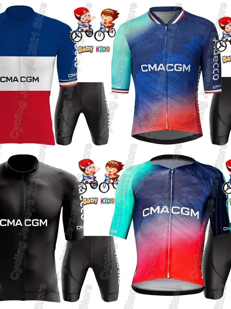 AliExpress NONE Kids CMA-CGM 2026 Team Cycling Jersey Set Boys Girls France Cycling Clothing Road Bike Shirts Suit Bicycle Pants Suit Bicycle