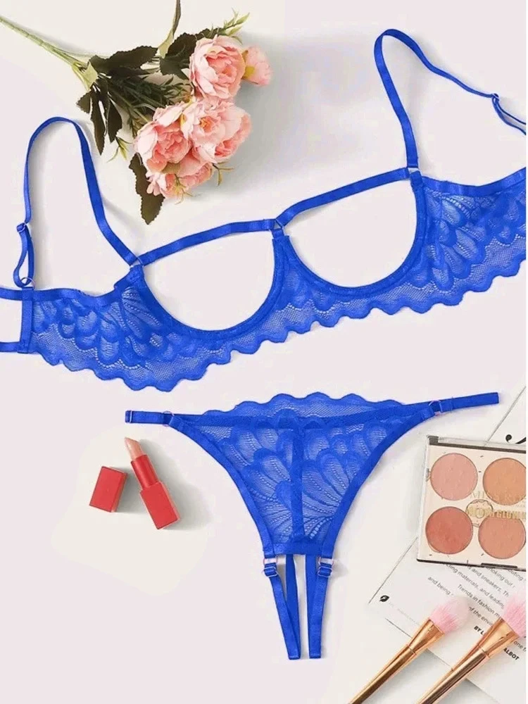 Women Underwear Set Open Breast Steel Ring Bra Open Crotch Panties G-string Lac… - Image 5