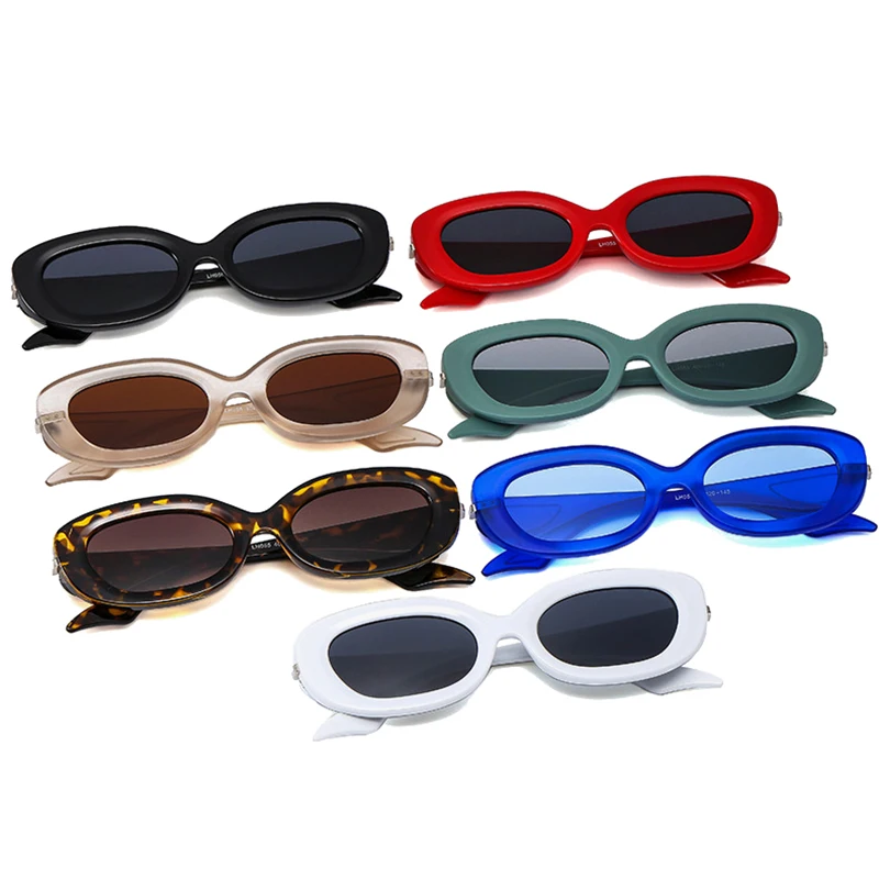 SO&EI Ins Popular Fashion Oval Sunglasses Women Retro Brand Designer Shades UV400 Men Blue Champagne Sun Glasses
