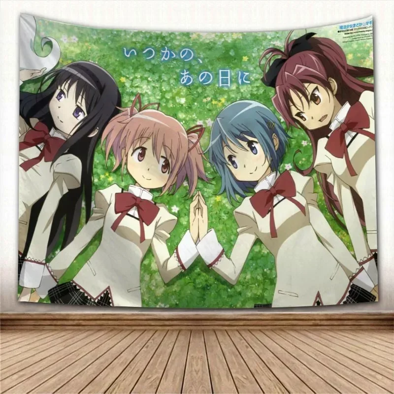 NONE Puella Magi Madoka Magica Kawaii Anime Wandteppich Psychedelischer dekorativer Teppich Wandstoff für Wohnzimmer Schlafzimmer Zubehör 3