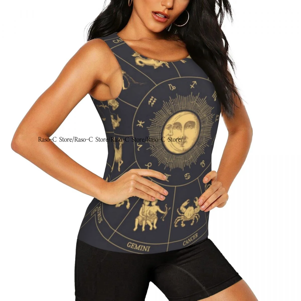 Women's Sleeveless Yoga Tank Top Zodiac Circle Of Horoscope Signs Quick Dry Running Training Sports Vest Yoga Shirts