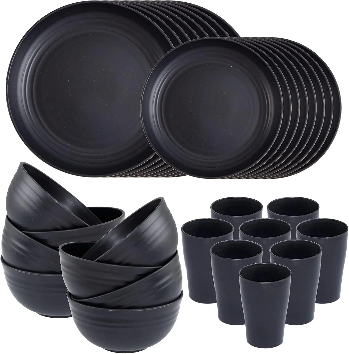 

Eco-Friendly Wheat Straw Dinner Set: 16 Plates, 8 Bowls, 8 Cups for 8, Dishwasher Safe, Unbreakable