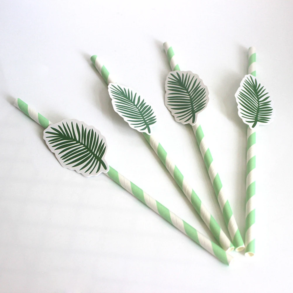 

50Pcs Party Paper Straws Hawaiian Style Decorative Drinking Straws Tropical Luau Smoothies Coffee Tea Hawaiian Paper Straw