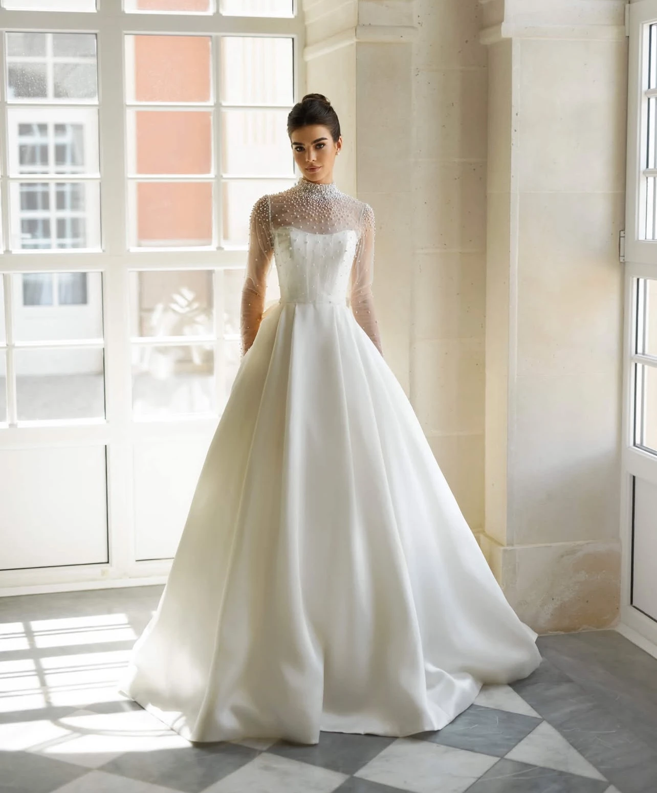 

Customized 2 In 1 Long Sleeve Pearls Wedding Dress Fashion Sweetheart Princess Bride Gown Vestido de novia