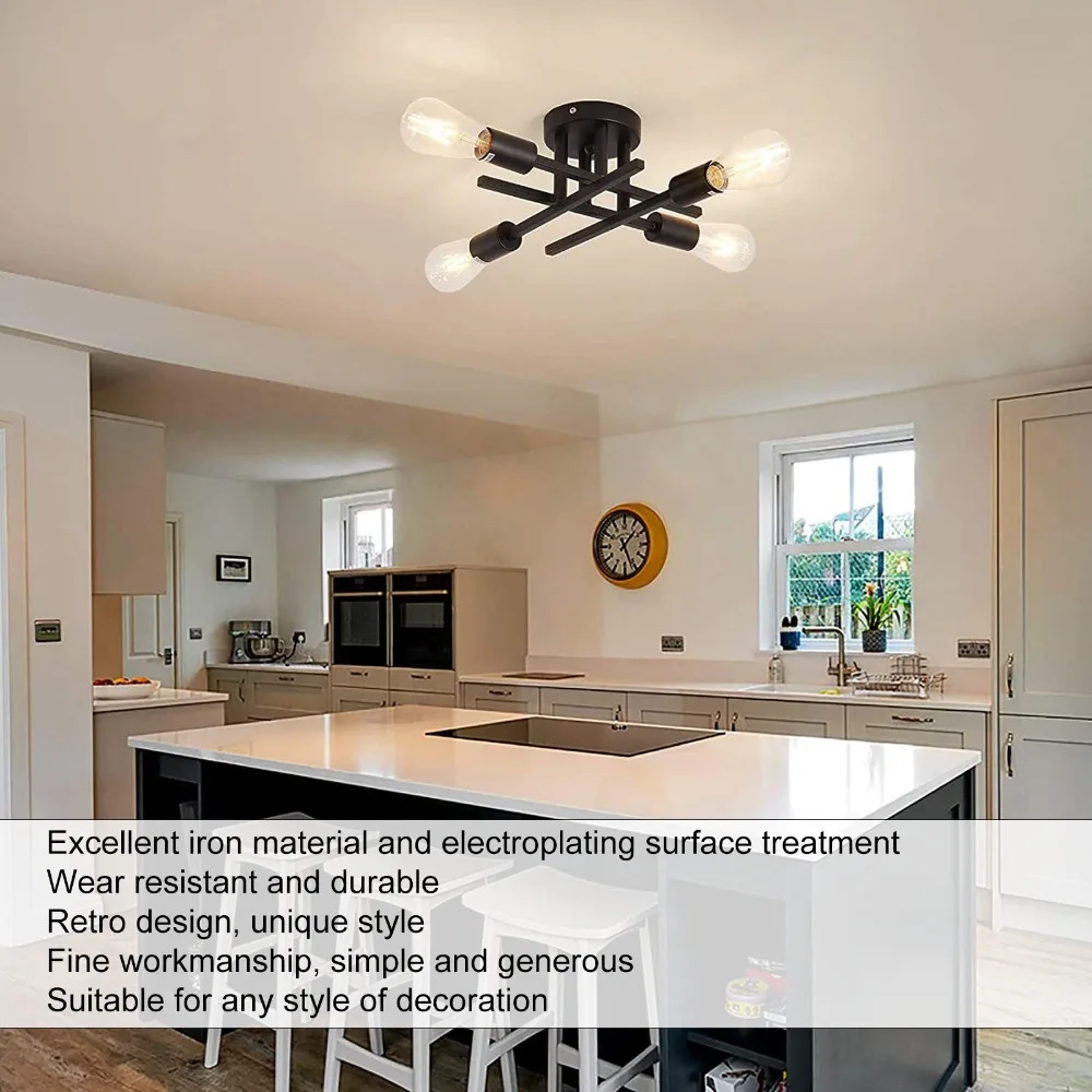 4-Light Ceiling Light Matte Black E26 E27 Base Pendant Chandelier Semi Flush Mount Ceiling Mount Ceiling Light Fixture