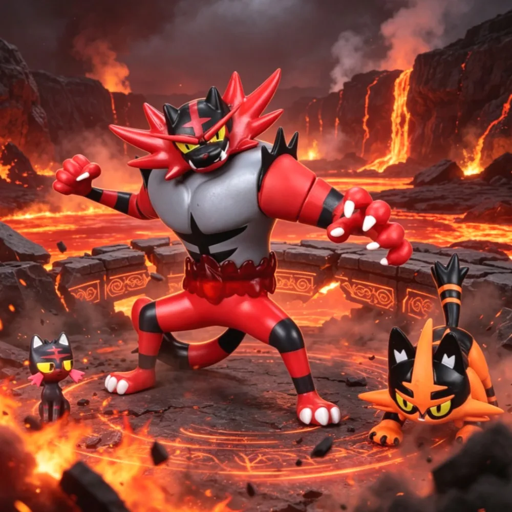 Anime Pokemon Figur Incineroar Gruppe Actionfiguren PVC-Statue Desktop-Ornament Sammlerstück Modell Spielzeug Geschenke 2,5-9,5cm