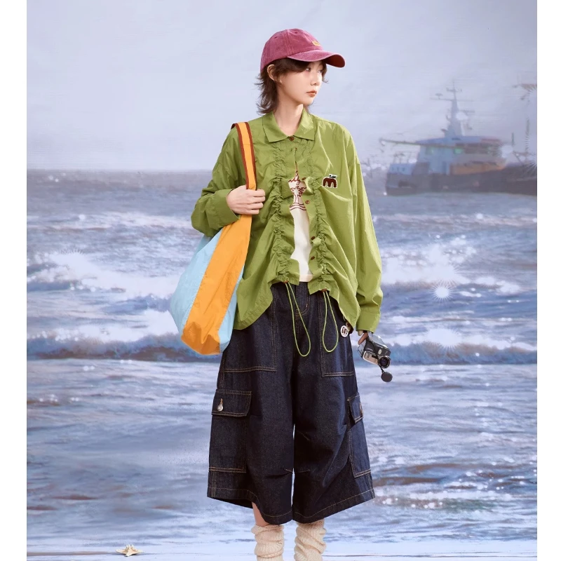 Japanese Pleated Fruit Embroidered Women's Coat New UV Protection UPF50+ Thin Versatile Original Yarn Sunscreen Clothing Ladies