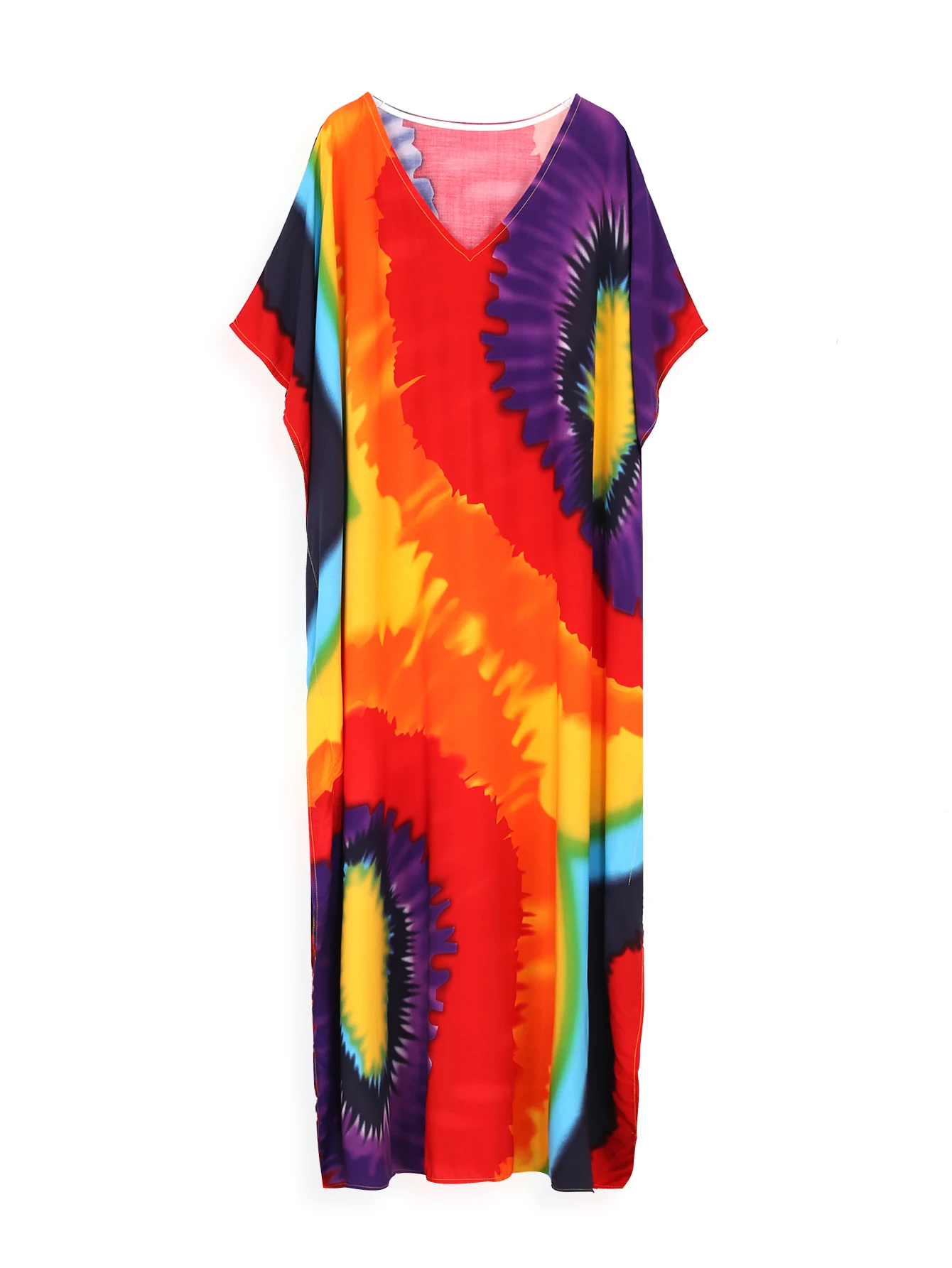 2024 Multicolored Kaftan Bohemian Printed V-neck Batwing Sleeve Street Wear Women Beach Wear Plus Size Swim Suit Cover Up Q1342