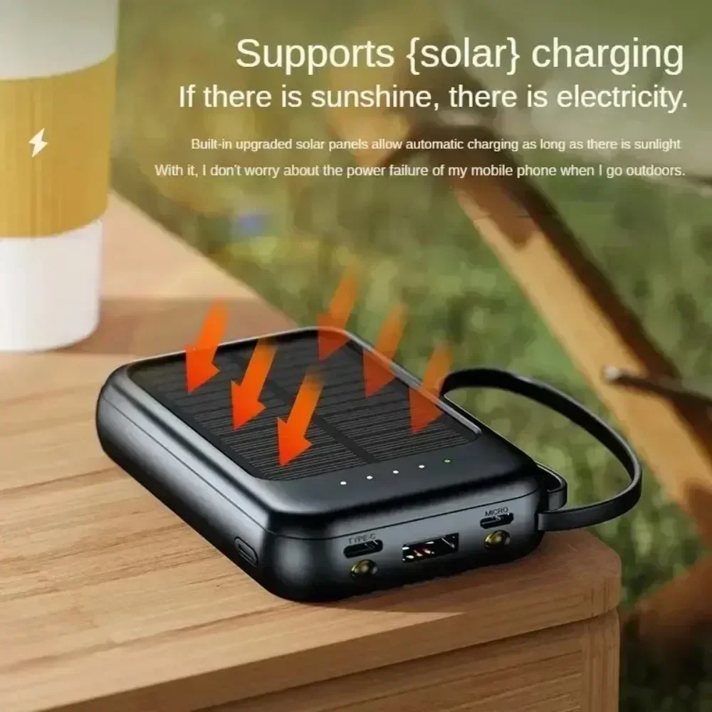 10000mAh Mini Solar Power Banks 10W Fast Charge Spare Battery Solar Panel Thin Light Comes with Four-wire  for IPhone Andorid