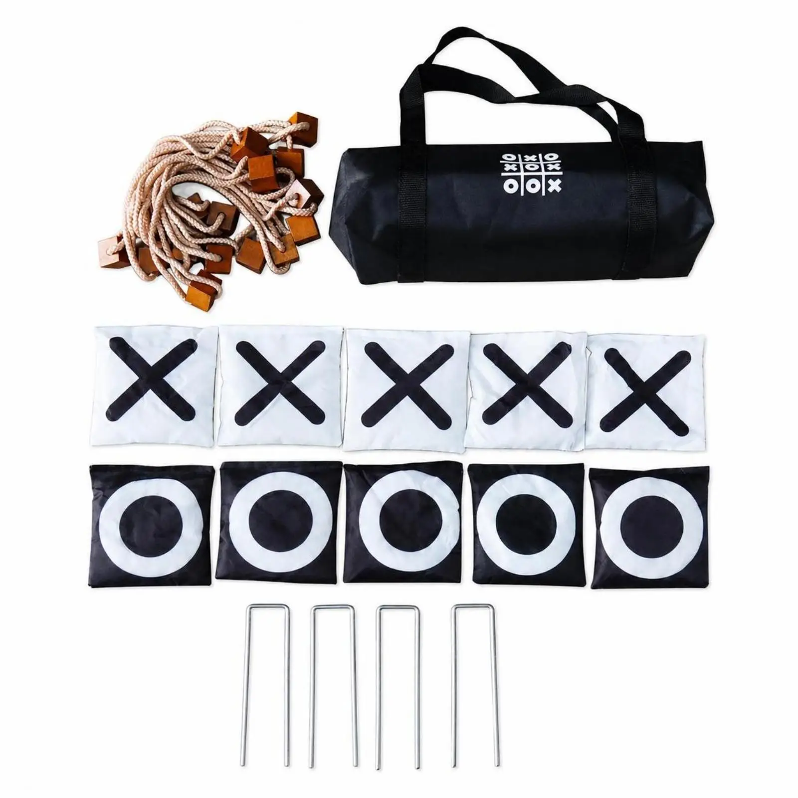 Giant Noughts and Crosses Outdoor Game with Secure Wood Corners and Polyester Rope for Party Picnic Yard Fun
