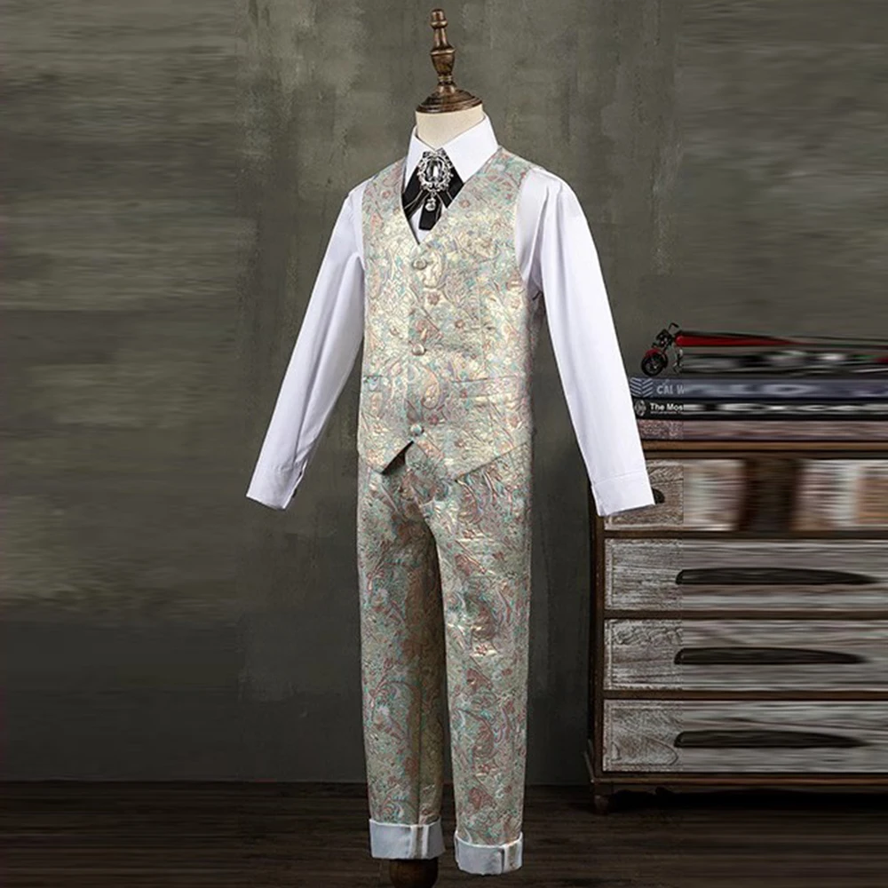 طقم بدلة جاكار مُزينة بالزهور للأولاد بدلة أنيقة للأطفال من عمر 3 إلى 16 سنة مناسبة رسمية لحفلات الزفاف وأعياد الميلاد