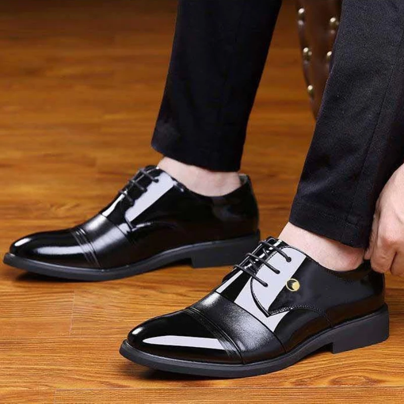 

Черные деловые мужские туфли на шнуровке с ярким верхом, элегантные и классические, дешевые, официальные мужские модельные туфли в стиле 2025 года