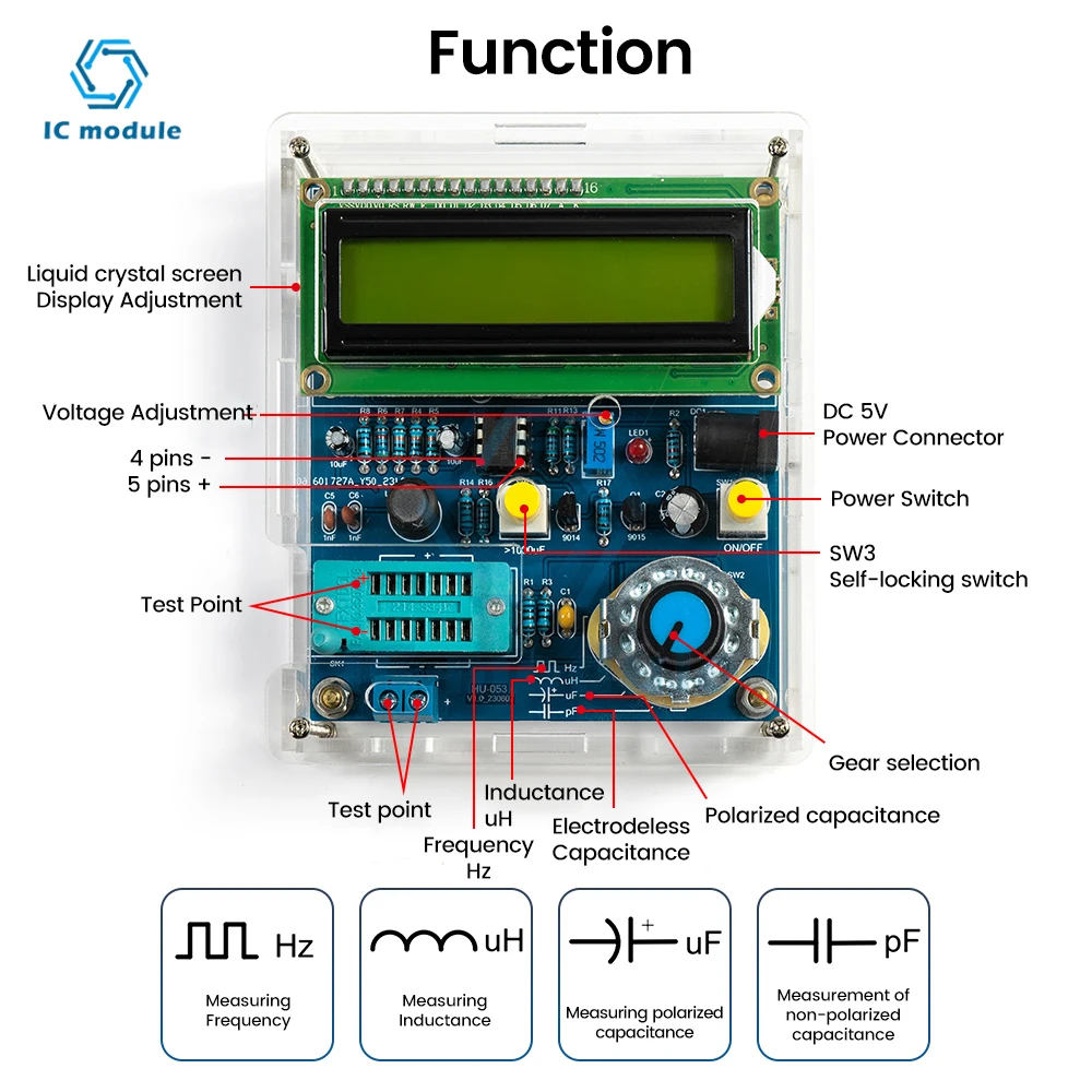 DC5V wysokiej precyzji cyfrowy przyrząd do pomiaru indukcyjności i pojemności DIY zestaw z kabel do transmisji danych USB miernik częstotliwości LCD