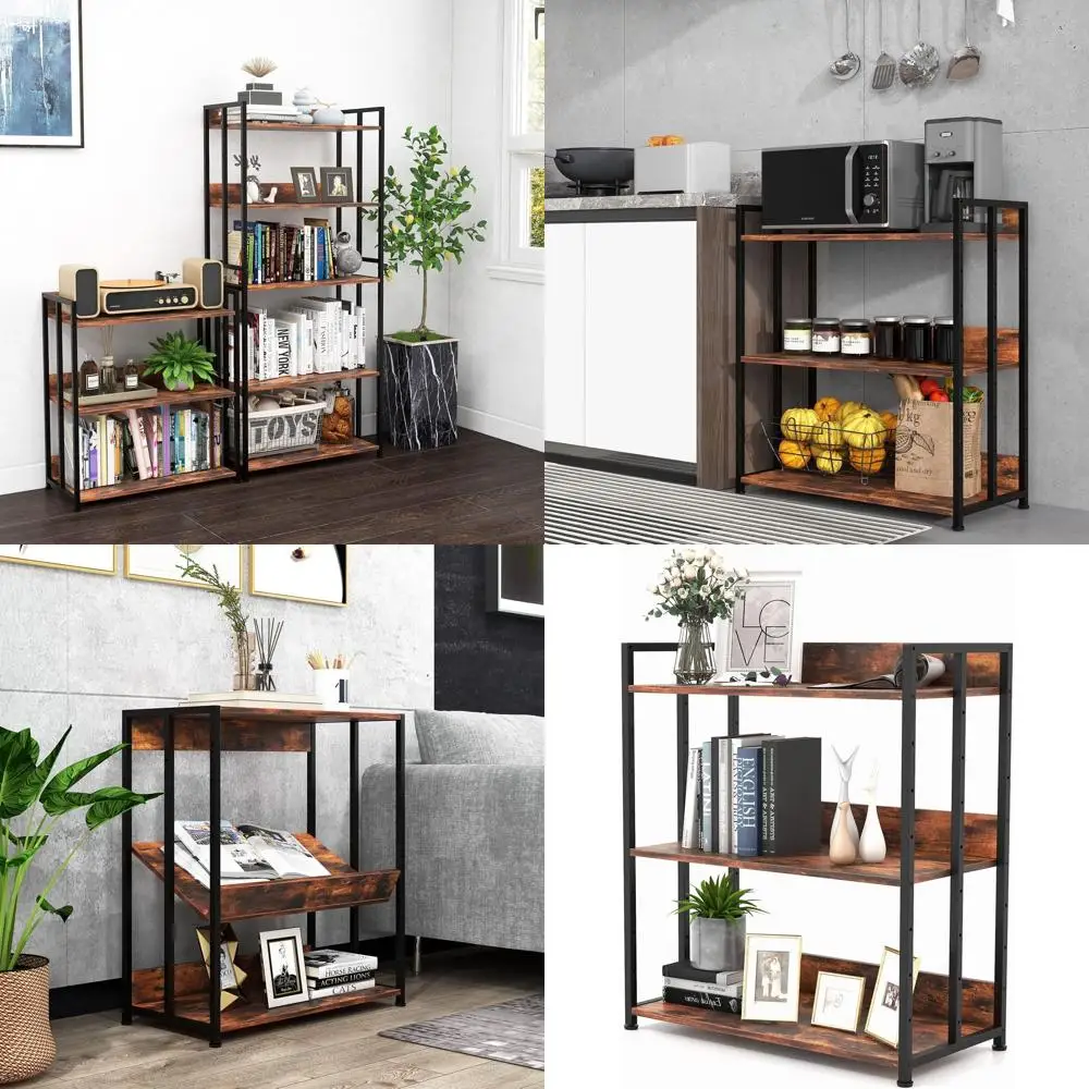 

Промышленная 3-ярусная книжная полка с регулируемыми полками, металлическим каркасом и отделкой под старинную коричневую деревню, для хранения вещей дома и в офисе