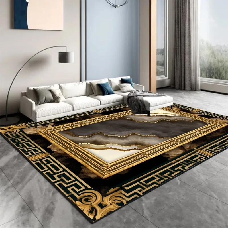 European Luxury living room decoration Carpets High Quality Black Gold Blue Rugs Home Floor Mat Sofa Table Beside Bedroom Decor