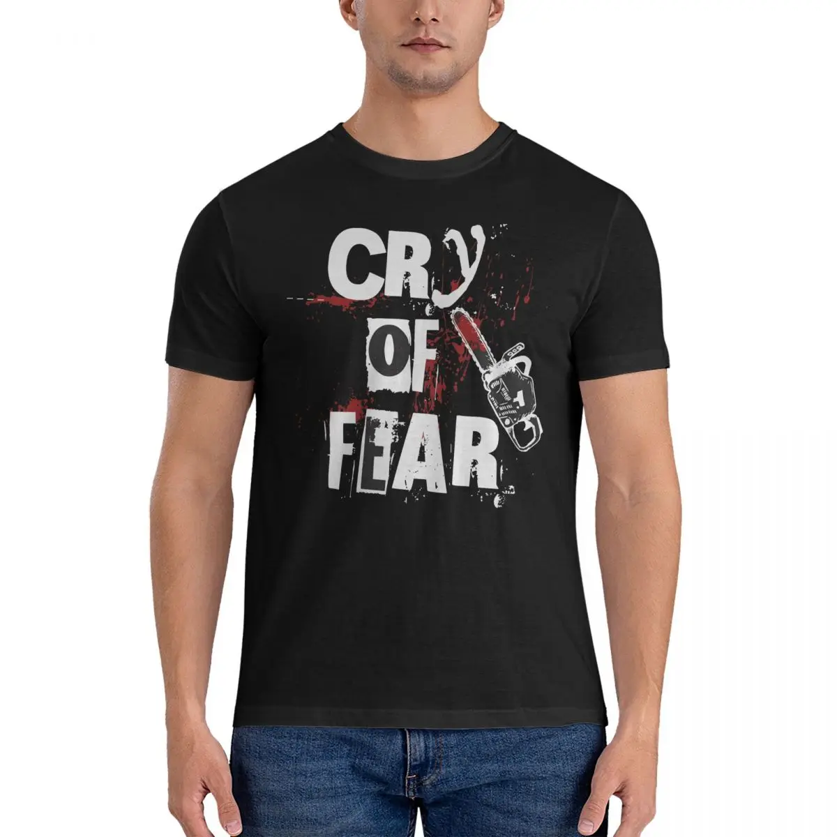 Chainsaw T Shirts Men's Cotton Humor T-Shirts Crew Neck Cry Of Fear Tee Shirt Short Sleeve Clothing 4XL 5XL 6XL