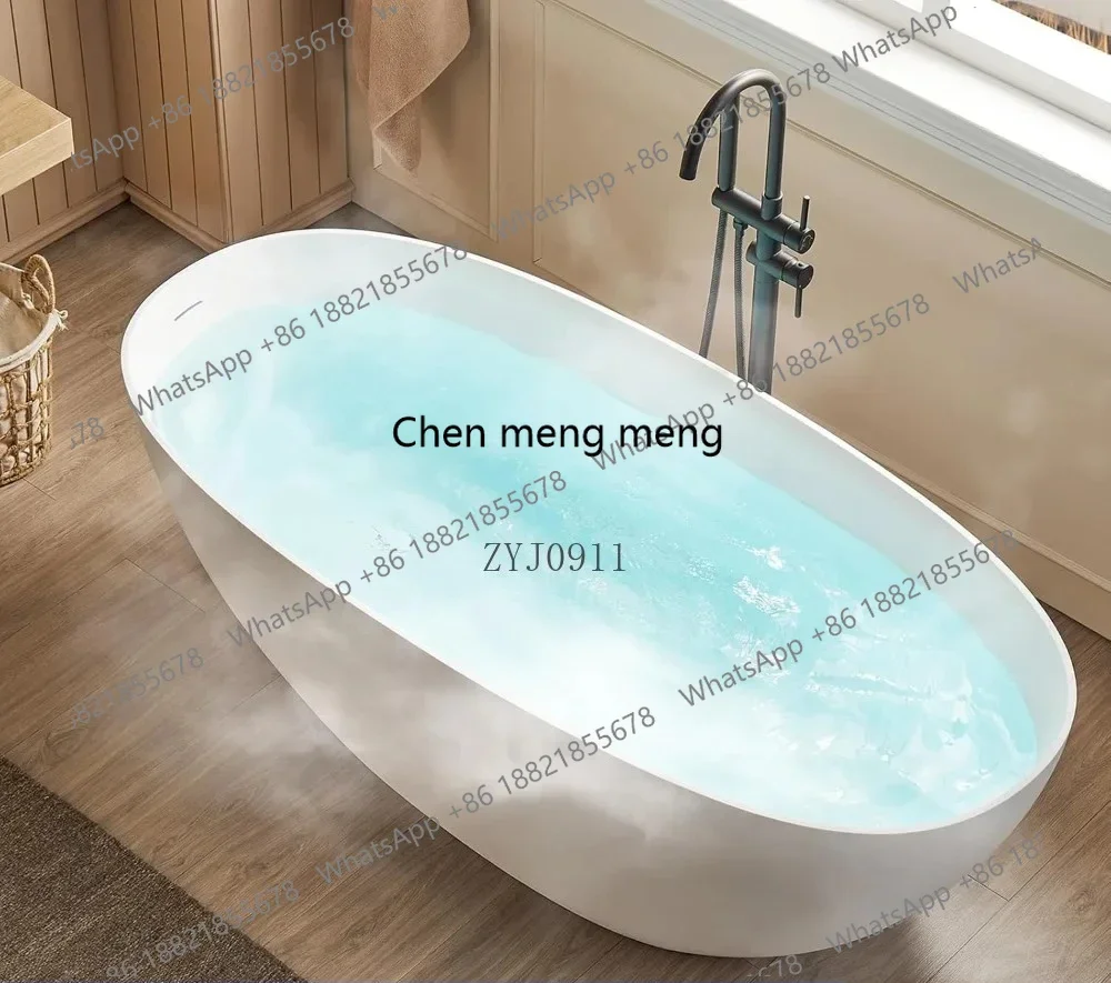 

RR Stone Resin Freestanding Bathtub, Oval Contemporary Soaking Tubs, Solid Surface Stand Alone Tub