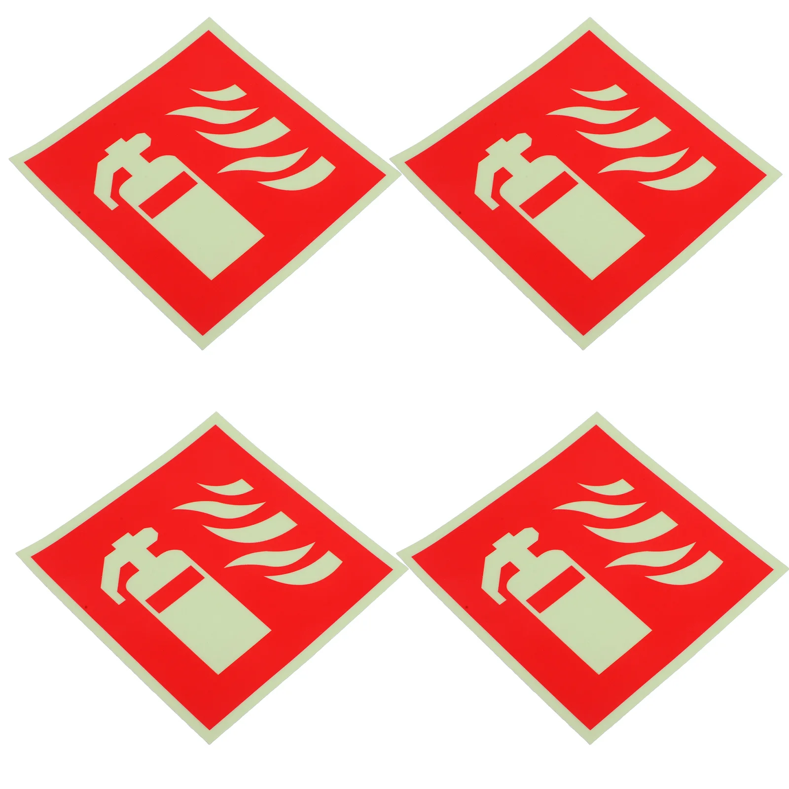 4 pcs Glow In The Extinguisher Sign Stickers Self Adhesive Safety Labels For Office Restaurant Retail Store Square