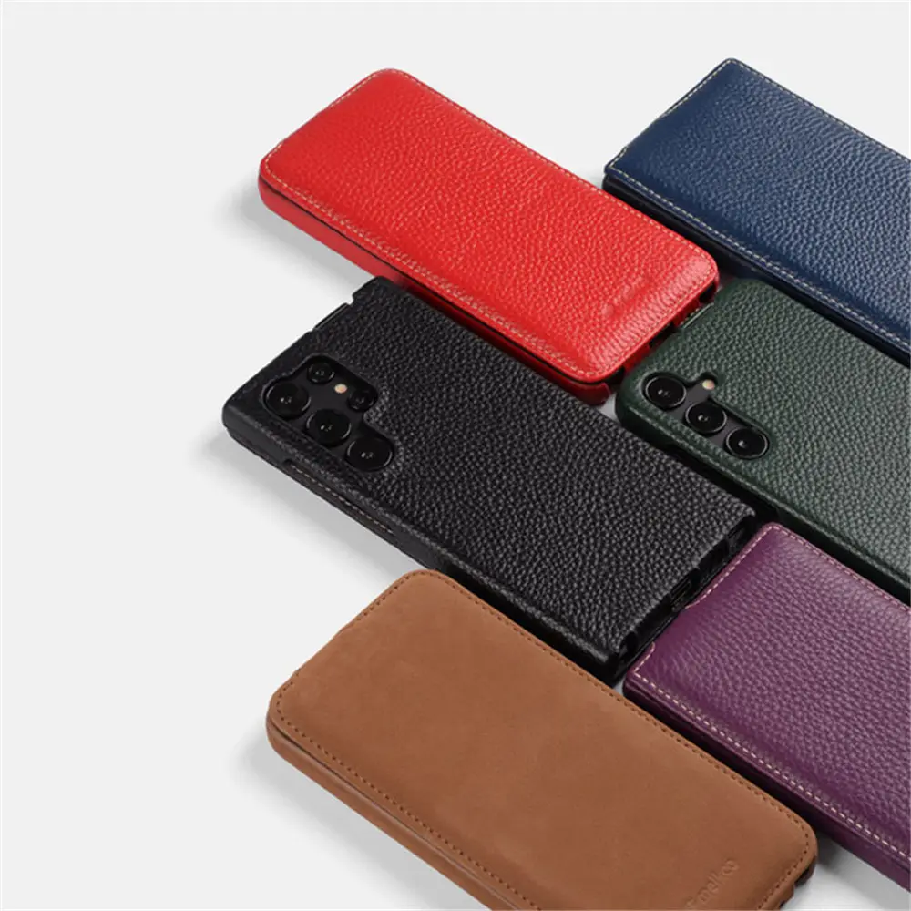 

Вертикальный флип-чехол из натуральной яловой кожи премиум-класса для Samsung Galaxy S25 Ultra S24, деловой чехол