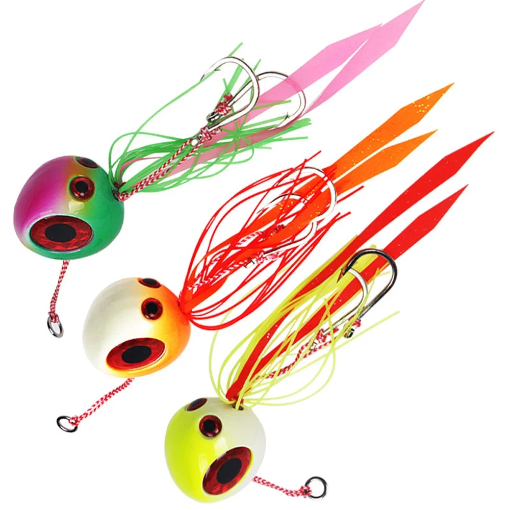 Deep Sea Slow Jig Head with Skirt, Lead Silicone Baits, Saltwater Fishing Lure, 3D Eyes, 60g, 80g, 100g, 120g, 150g, 200g - view 2