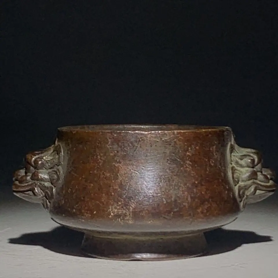 Antique Copper Censer Beast Handled Incense Burner Old Patina Palace Collection