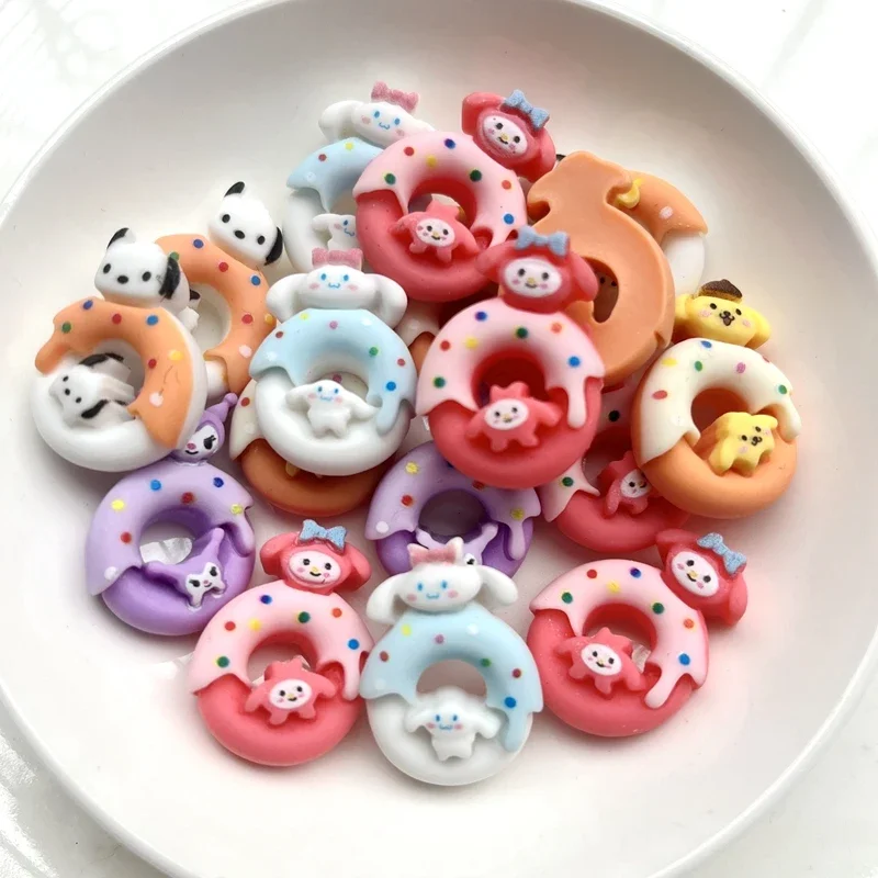 10pcs Mix Styles Kawaii Animal Bread Shape Flatback Resin Simulation Hollow Donut Ornament Craft  scrapbook embellishments