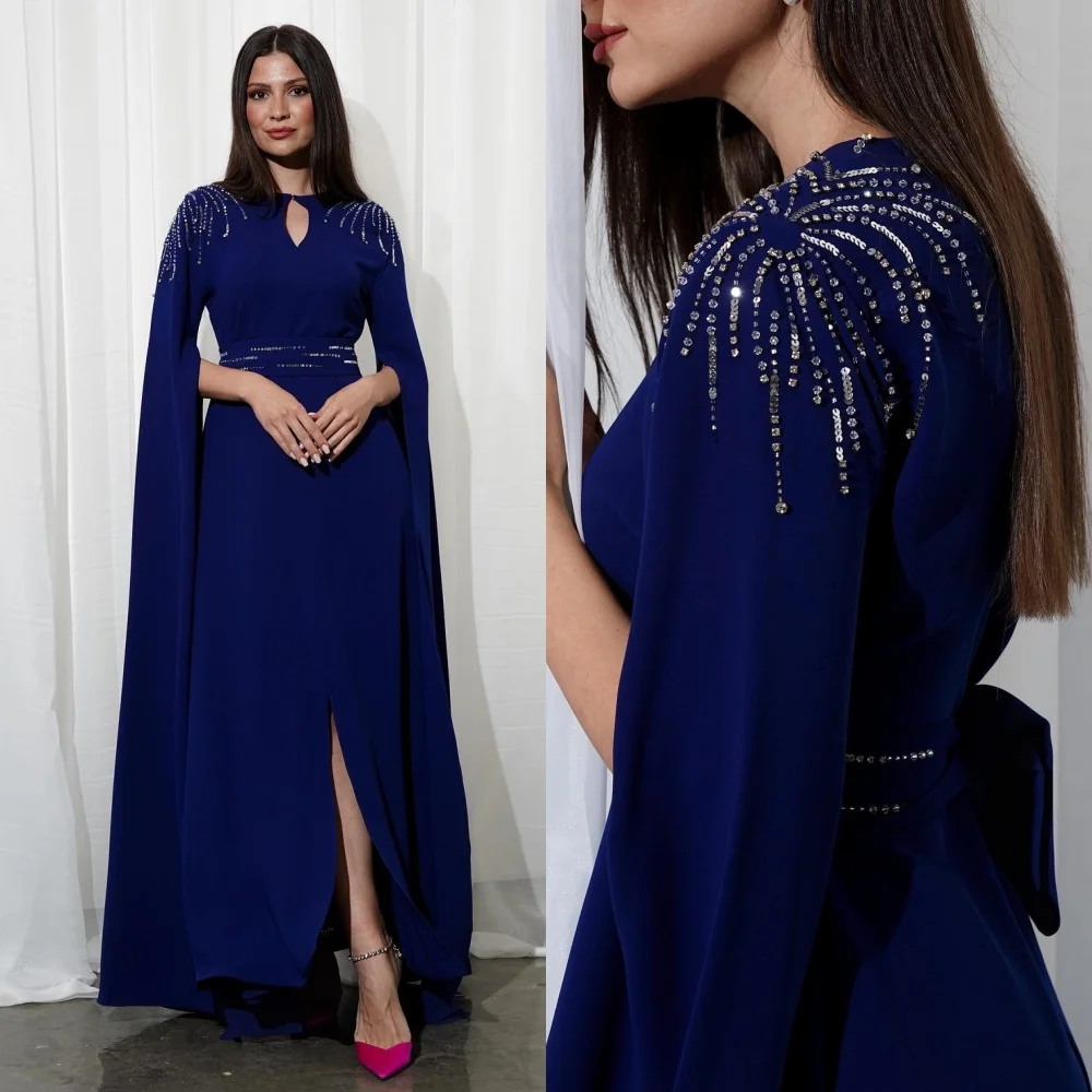 Robe de célébrité à paillettes en jersey, robes longues, robe sur mesure, ligne A, col rond, occasion