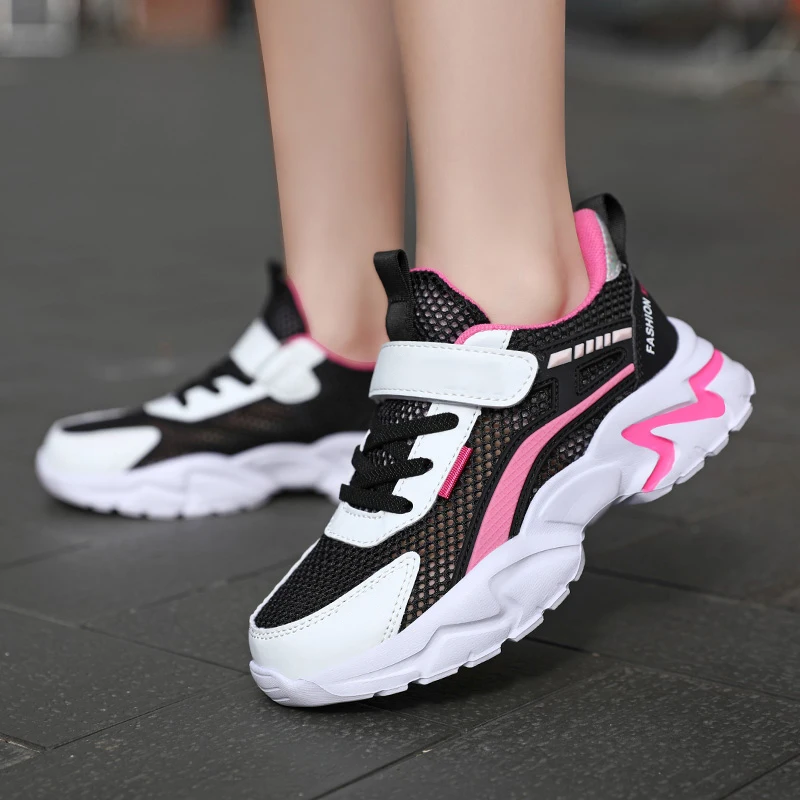 Girl\'s Summer Sneakers Sports Light Running Shoes Hollow Vamp Breathable Kids Flat Walking Casual Teenage Tennis Trainer
