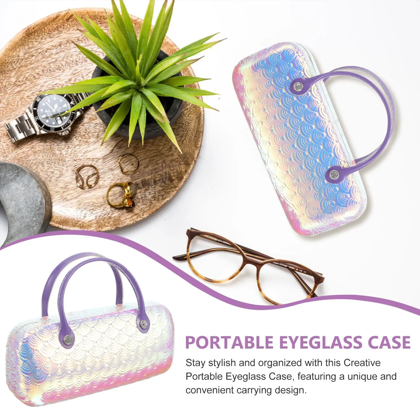 

Creative H led Eyeglass Case Portable Hard Shell Sunglasses Suitcase Cartoon Storage Box Travel Glasses ganizer Diamond Pattern