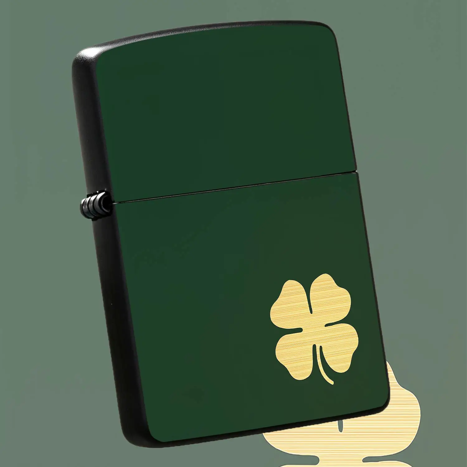 Elegant Lighter with Golden Four Leaf Clover Inlay on Deep Green Surface, PORTABLE Delicate Daily Carry, Suitable for All Scenarios, Thoughtful Gift for Holidays Birthdays Anniversaries, Nice Keepsake with Auspicious I A Humorous And Intere