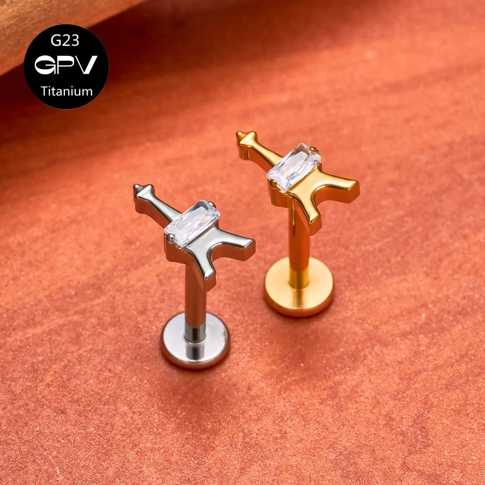 ASTM G23 Titanium Ear Studs Iron Tower Demon Square Zircon Light Luxury Ear Cartilage Stud Pierced Jewelry for Men and Women - view 4