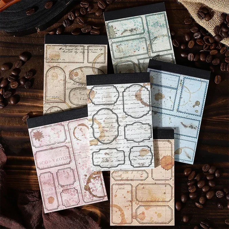 30Sheets Material Paper Stamp Coffee Diary Vintage Border Material Priming Notebooks Sticky Scrapbook School Supplies 154*90MM