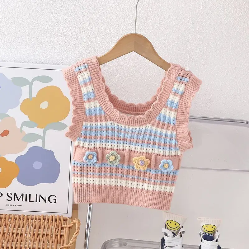 Kids Girls Cute Knitted Vest 2024 New Arrival Children Autumn Winter Clothing Baby Girls Applique Sweaters Korean Japanese Style image 6