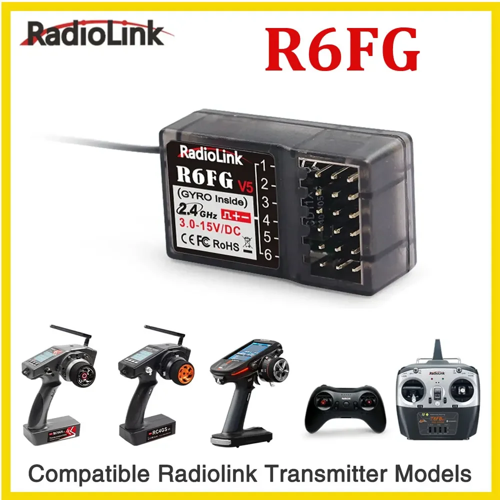 Radiolink RC Receiver R6FG 6 Channel 2.4G HV Servo RX with Gyro for RC Car Boat RC8X/RC6GS/RC4GS/T8FB/T8S Transmitter