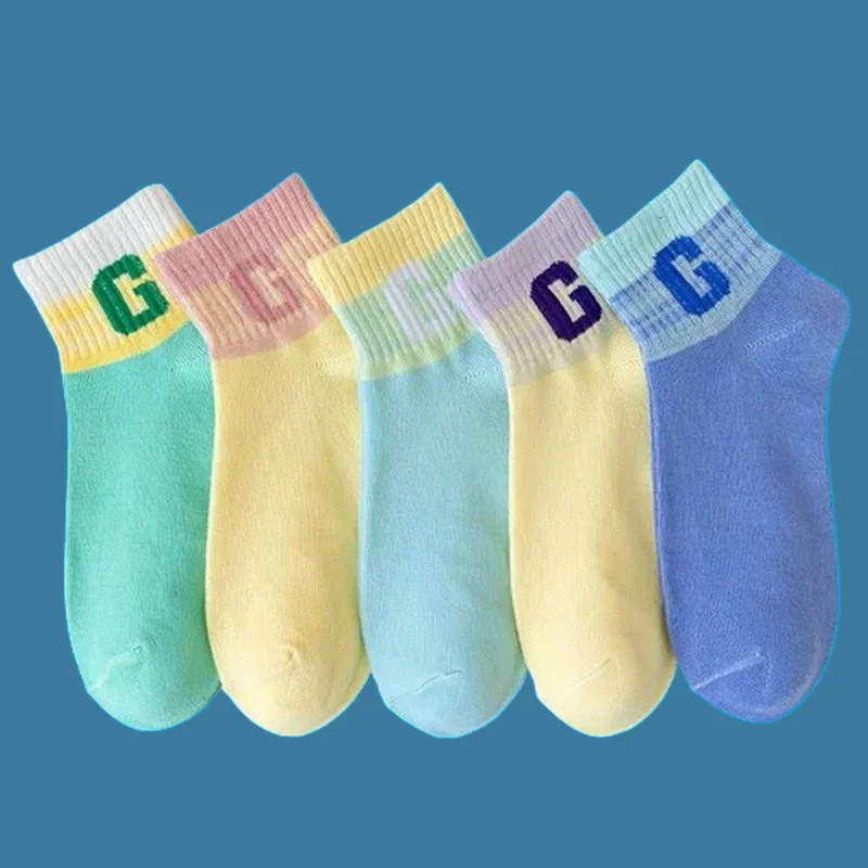 5/10 Pairs Short Socks Spring and Summer Half-length Outdoor All-match Socks New Gradient Women's G Letter High Value Socks